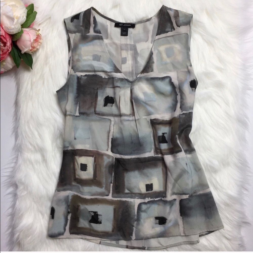 St. John aqua geometric silk tank top size 6